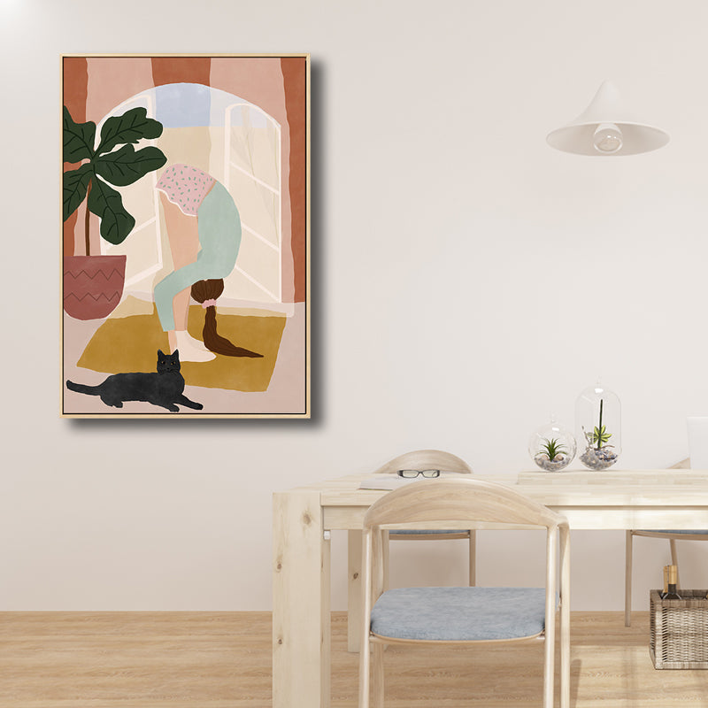Pink Exercise Girl Canvas Minimalism Style Textured Wall Art Print for Living Room Pink Clearhalo 'Art Gallery' 'Canvas Art' 'Contemporary Art Gallery' 'Contemporary Art' 'Minimalism' 'Minimalist Art Gallery' 'Scandinavian' Arts' 1705208