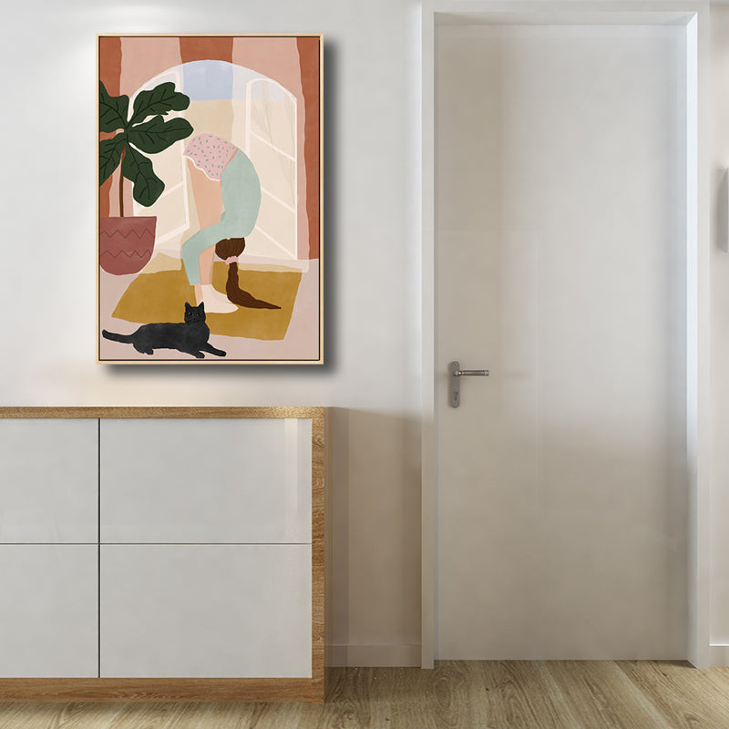 Pink Exercise Girl Canvas Minimalism Style Textured Wall Art Print for Living Room Clearhalo 'Art Gallery' 'Canvas Art' 'Contemporary Art Gallery' 'Contemporary Art' 'Minimalism' 'Minimalist Art Gallery' 'Scandinavian' Arts' 1705209