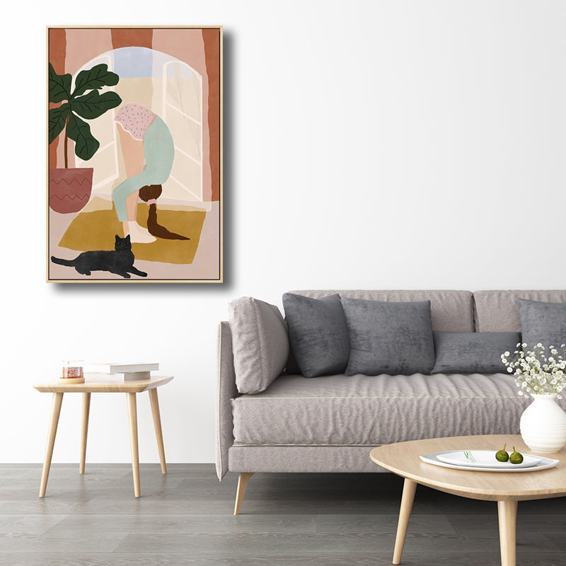 Pink Exercise Girl Canvas Minimalism Style Textured Wall Art Print for Living Room Clearhalo 'Art Gallery' 'Canvas Art' 'Contemporary Art Gallery' 'Contemporary Art' 'Minimalism' 'Minimalist Art Gallery' 'Scandinavian' Arts' 1705210