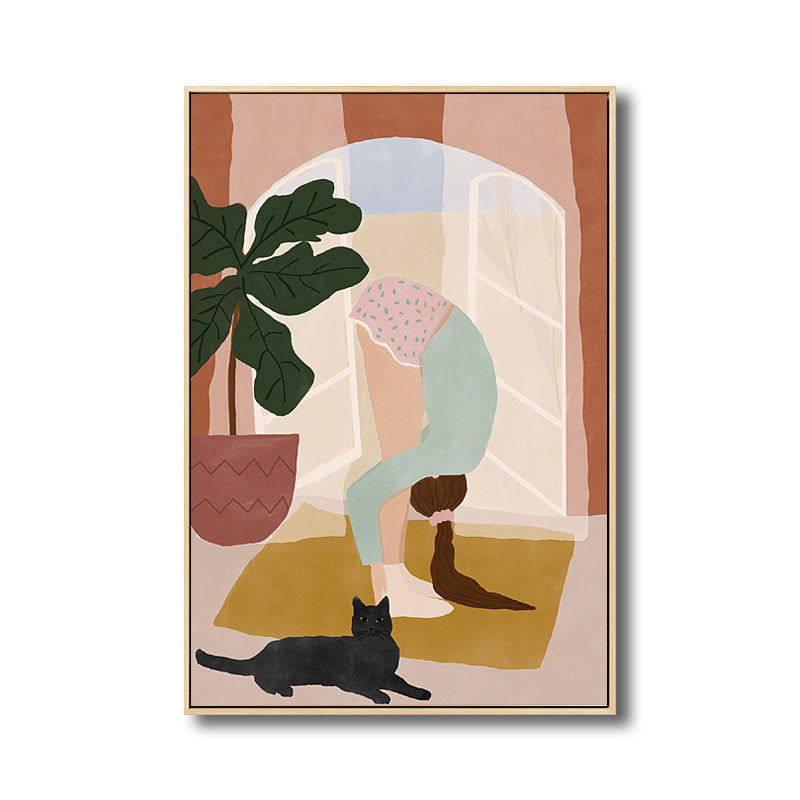 Pink Exercise Girl Canvas Minimalism Style Textured Wall Art Print for Living Room Clearhalo 'Art Gallery' 'Canvas Art' 'Contemporary Art Gallery' 'Contemporary Art' 'Minimalism' 'Minimalist Art Gallery' 'Scandinavian' Arts' 1705211