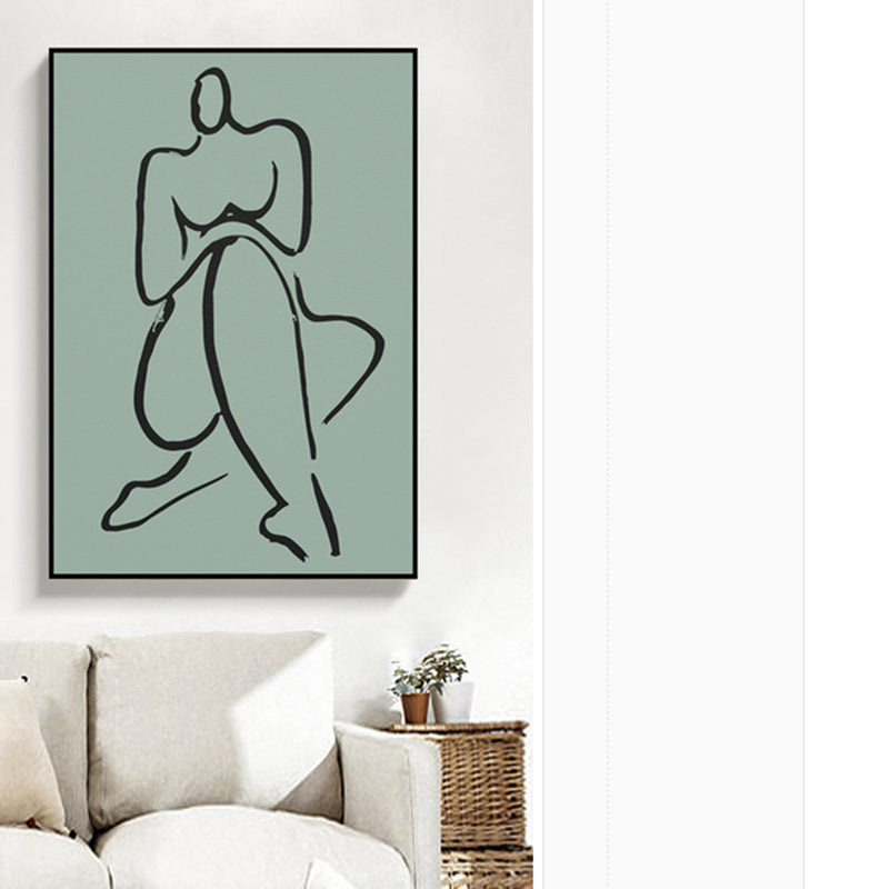 Pastel Line Figure Sketch Canvas Textured Minimalist Sitting Room Wall Art Print Green Clearhalo 'Art Gallery' 'Canvas Art' 'Contemporary Art Gallery' 'Contemporary Art' 'Minimalism' 'Minimalist Art Gallery' 'Scandinavian' Arts' 1705275