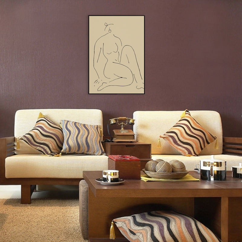 Pastel Line Figure Sketch Canvas Textured Minimalist Sitting Room Wall Art Print Yellow Clearhalo 'Art Gallery' 'Canvas Art' 'Contemporary Art Gallery' 'Contemporary Art' 'Minimalism' 'Minimalist Art Gallery' 'Scandinavian' Arts' 1705282