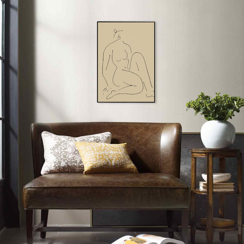 Pastel Line Figure Sketch Canvas Textured Minimalist Sitting Room Wall Art Print Clearhalo 'Art Gallery' 'Canvas Art' 'Contemporary Art Gallery' 'Contemporary Art' 'Minimalism' 'Minimalist Art Gallery' 'Scandinavian' Arts' 1705283