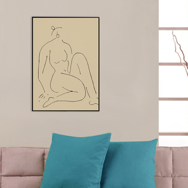 Pastel Line Figure Sketch Canvas Textured Minimalist Sitting Room Wall Art Print Clearhalo 'Art Gallery' 'Canvas Art' 'Contemporary Art Gallery' 'Contemporary Art' 'Minimalism' 'Minimalist Art Gallery' 'Scandinavian' Arts' 1705284