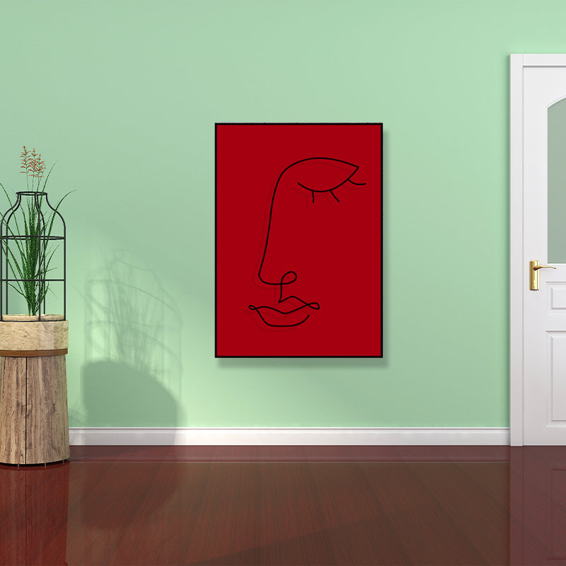 Minimalistic Line Drawing Canvas Print Black and Red Textured Wall Art for Bedroom Clearhalo 'Art Gallery' 'Canvas Art' 'Contemporary Art Gallery' 'Contemporary Art' 'Minimalism' 'Minimalist Art Gallery' 'Scandinavian' Arts' 1705382