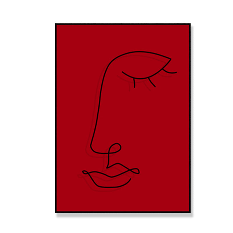 Minimalistic Line Drawing Canvas Print Black and Red Textured Wall Art for Bedroom Clearhalo 'Art Gallery' 'Canvas Art' 'Contemporary Art Gallery' 'Contemporary Art' 'Minimalism' 'Minimalist Art Gallery' 'Scandinavian' Arts' 1705384