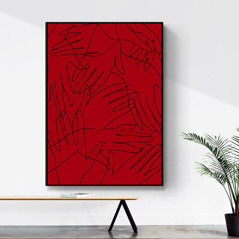 Minimalistic Line Drawing Canvas Print Black and Red Textured Wall Art for Bedroom Red Design 3 Clearhalo 'Art Gallery' 'Canvas Art' 'Contemporary Art Gallery' 'Contemporary Art' 'Minimalism' 'Minimalist Art Gallery' 'Scandinavian' Arts' 1705392