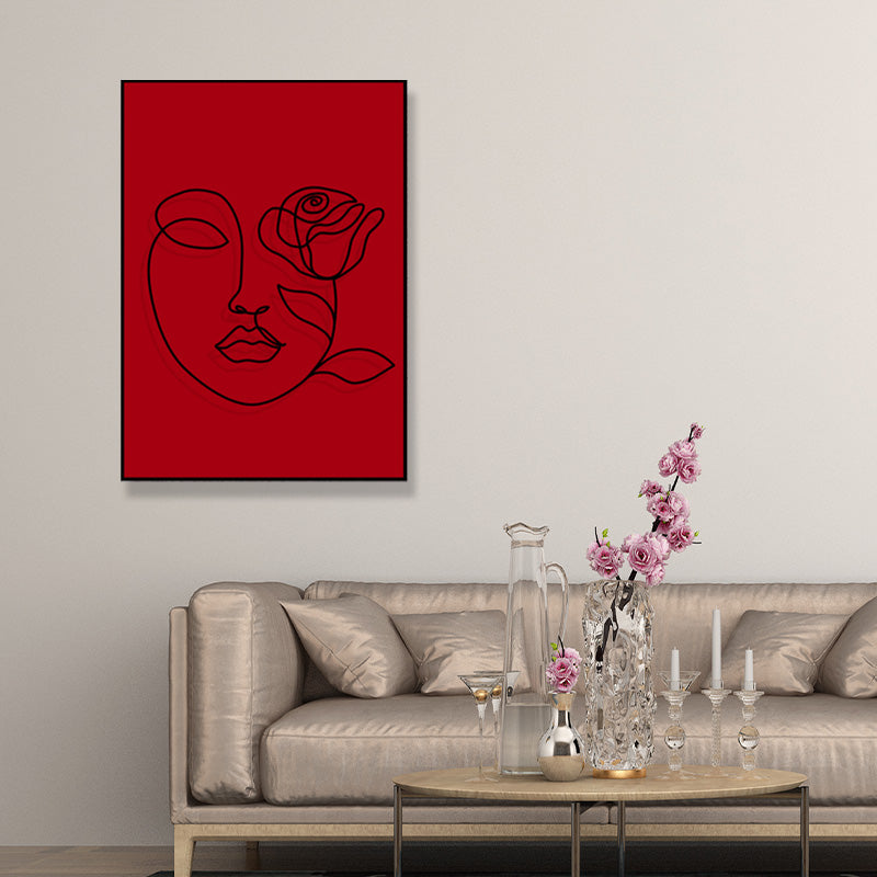 Minimalistic Line Drawing Canvas Print Black and Red Textured Wall Art for Bedroom Red Design 5 Clearhalo 'Art Gallery' 'Canvas Art' 'Contemporary Art Gallery' 'Contemporary Art' 'Minimalism' 'Minimalist Art Gallery' 'Scandinavian' Arts' 1705400