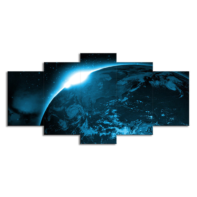 Cosmos the Earth Canvas Art Multi-Piece Sci-Fi Dining Room Wall Decor in Dark Blue Clearhalo 'Art Gallery' 'Canvas Art' 'Kids' Arts' 1705621