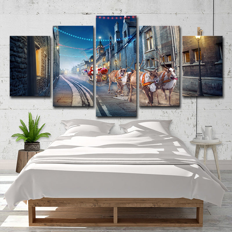 Kids Christmas Santa Canvas Print Blue Multi-Piece Wall Art for House Interior Clearhalo 'Art Gallery' 'Canvas Art' 'Kids' Arts' 1705644