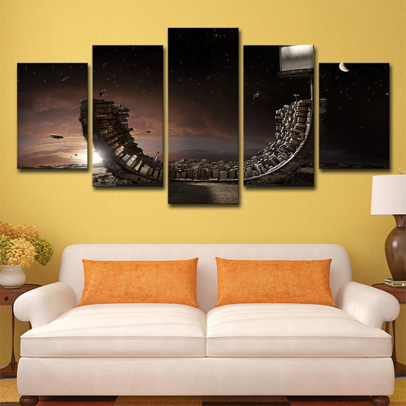 Modern Wooden Skateboard Art Print Canvas Multi-Piece Brown Wall Decor for Bedroom Brown Clearhalo 'Art Gallery' 'Canvas Art' 'Contemporary Art Gallery' 'Modern' Arts' 1705707