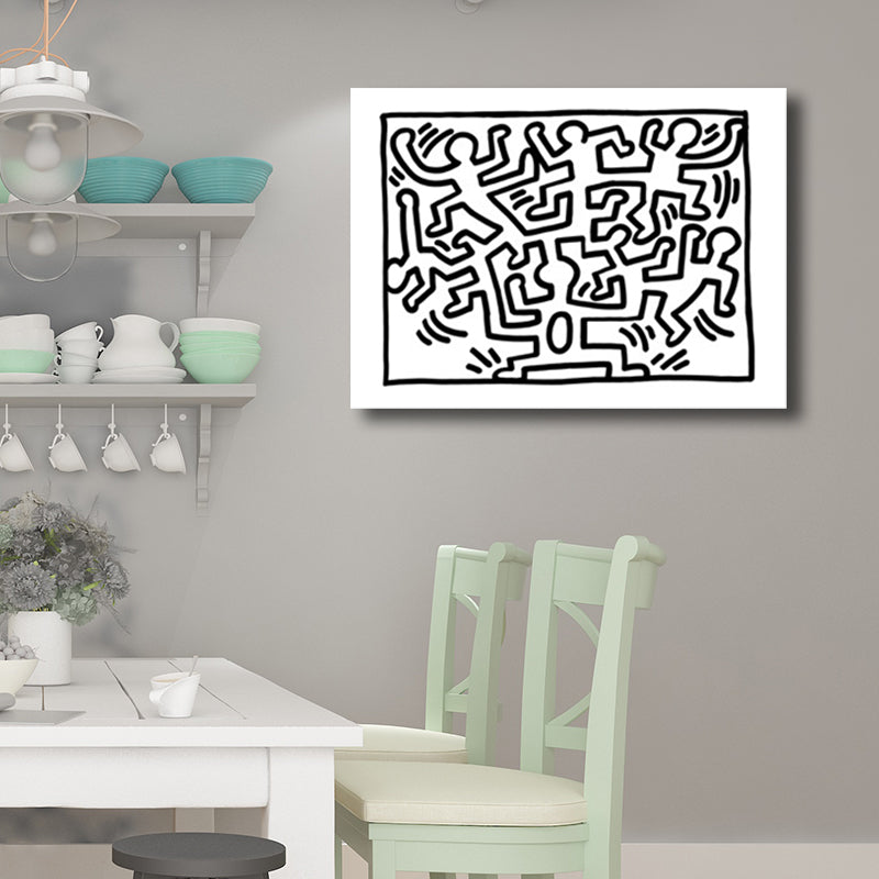 Funny Figure Drawing Wall Art for Living Room Abstract Canvas Print in Black-White Clearhalo 'Art Gallery' 'Canvas Art' 'Contemporary Art Gallery' 'Contemporary Art' 'Minimalism' 'Minimalist Art Gallery' 'Scandinavian' Arts' 1705726