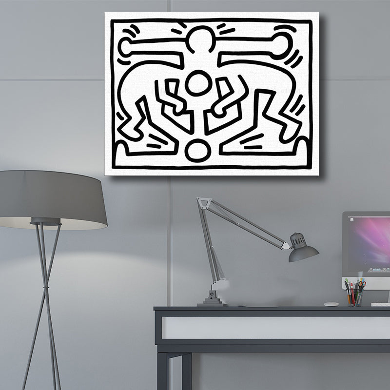 Funny Figure Drawing Wall Art for Living Room Abstract Canvas Print in Black-White White Design 2 Clearhalo 'Art Gallery' 'Canvas Art' 'Contemporary Art Gallery' 'Contemporary Art' 'Minimalism' 'Minimalist Art Gallery' 'Scandinavian' Arts' 1705729