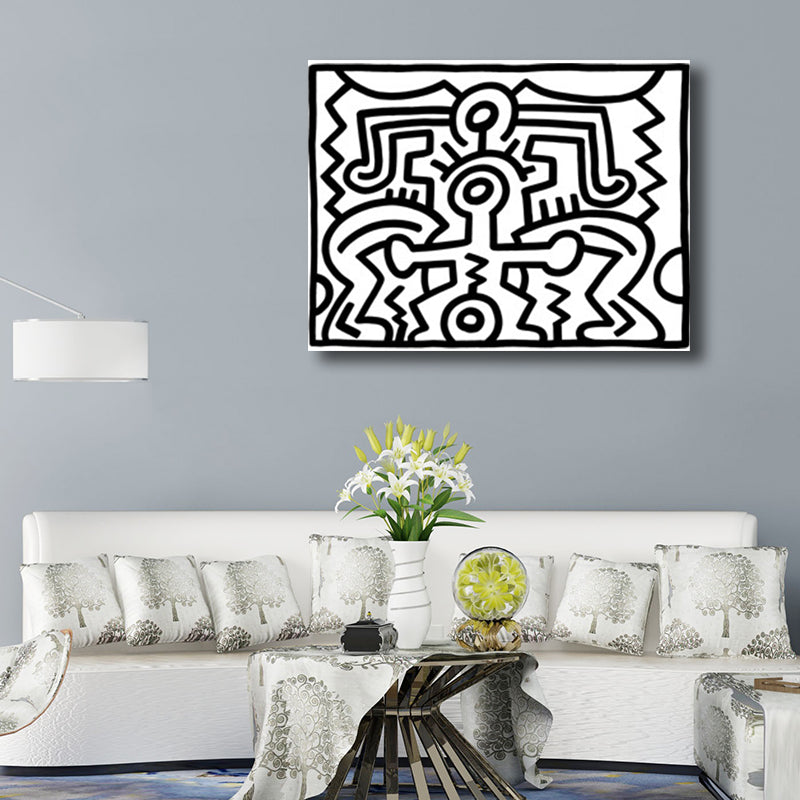 Funny Figure Drawing Wall Art for Living Room Abstract Canvas Print in Black-White White Design 3 Clearhalo 'Art Gallery' 'Canvas Art' 'Contemporary Art Gallery' 'Contemporary Art' 'Minimalism' 'Minimalist Art Gallery' 'Scandinavian' Arts' 1705733