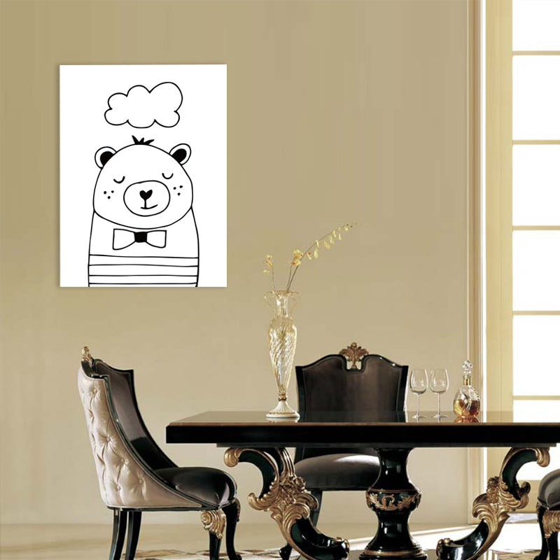 Cartoon Sweet Night Wall Art Black and White Animal Pattern Canvas for Bedroom White Design 2 Clearhalo 'Art Gallery' 'Canvas Art' 'Contemporary Art Gallery' 'Contemporary Art' 'Minimalism' 'Minimalist Art Gallery' 'Scandinavian' Arts' 1705766