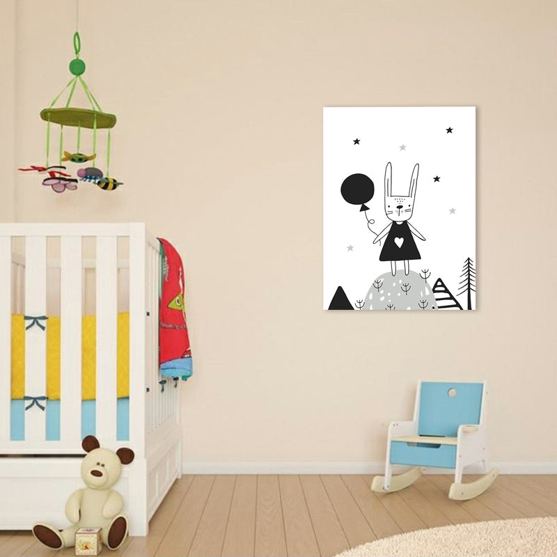 Cartoon Sweet Night Wall Art Black and White Animal Pattern Canvas for Bedroom Clearhalo 'Art Gallery' 'Canvas Art' 'Contemporary Art Gallery' 'Contemporary Art' 'Minimalism' 'Minimalist Art Gallery' 'Scandinavian' Arts' 1705772