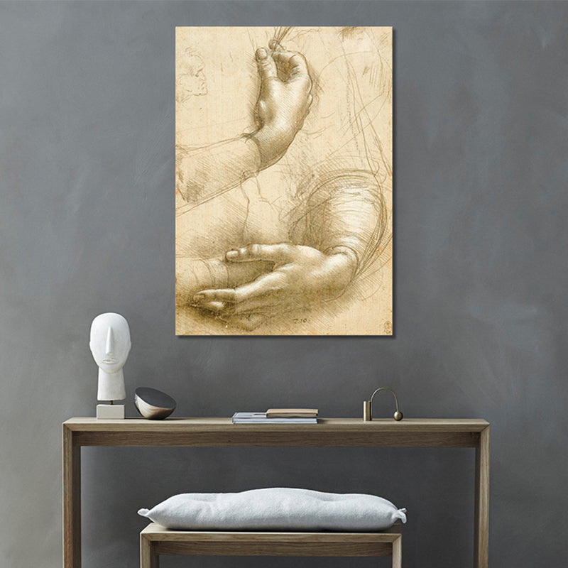 Minimalism Style Human Hands Painting in Yellow Textured Canvas for Girls Bedroom Clearhalo 'Art Gallery' 'Canvas Art' 'Contemporary Art Gallery' 'Contemporary Art' 'Minimalism' 'Minimalist Art Gallery' 'Scandinavian' Arts' 1706000