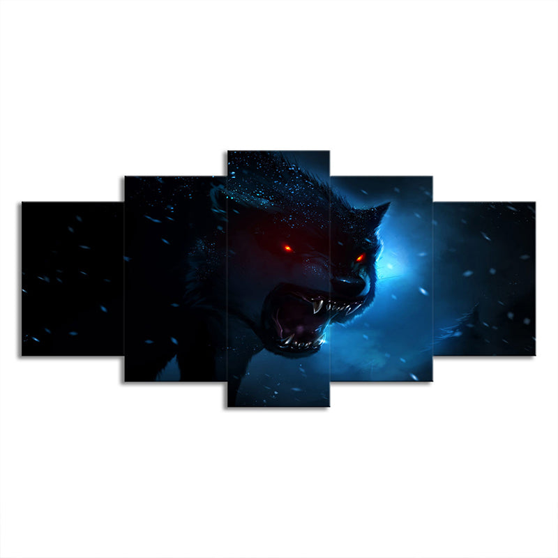 Dark Blue Night Wolf Art Print Multi-Piece Modern Style Boys Bedroom Wall Decoration Clearhalo 'Art Gallery' 'Canvas Art' 'Contemporary Art Gallery' 'Modern' Arts' 1706032
