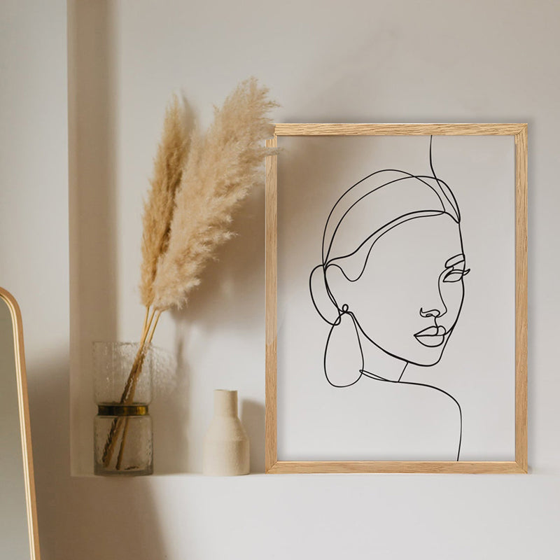 Pretty Woman Face Wall Art Girls Bedroom Line Drawing Canvas Print in Black-White Clearhalo 'Art Gallery' 'Arte de Lienzo' 'Arte' 'Canvas Art' 'Contemporary Art Gallery' 'Contemporary Art' 'Hogar' 'Minimalism' 'Minimalist Art Gallery' 'Scandinavian' Arts' 1706066
