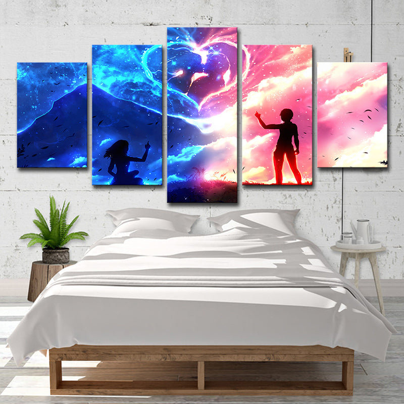 Romantic Heart-Shaped Cloud Wall Art for Living Room, Pink and Blue, Multi-Piece Clearhalo 'Art Gallery' 'Canvas Art' 'Kids' Arts' 1706417