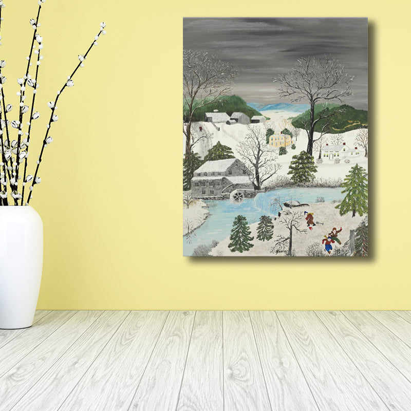 Children in the Snow Painting White Vintage Wall Art Decor for Bedroom (Multiple Size Options) Clearhalo 'Art Gallery' 'Canvas Art' 'Country Art Gallery' 'French Country' 'Rustic' Arts' 1706481