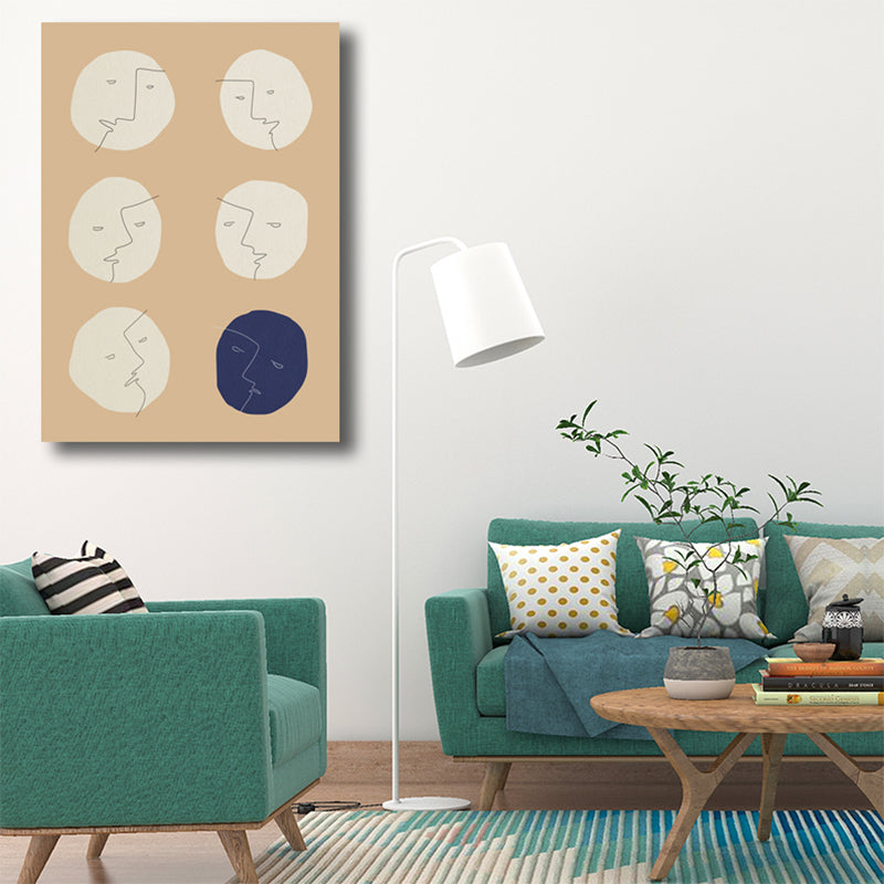 Comics Moon Face Wall Art Decor Minimalist Textured Canvas Print in Beige for Bedroom Clearhalo 'Art Gallery' 'Canvas Art' 'Contemporary Art Gallery' 'Contemporary Art' 'Minimalism' 'Minimalist Art Gallery' 'Scandinavian' Arts' 1706580