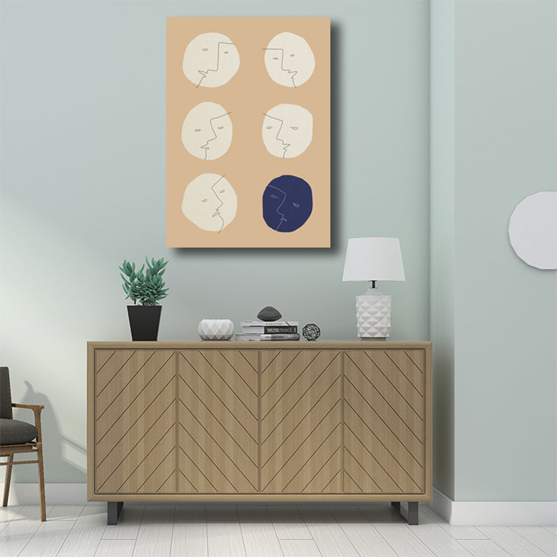 Comics Moon Face Wall Art Decor Minimalist Textured Canvas Print in Beige for Bedroom Clearhalo 'Art Gallery' 'Canvas Art' 'Contemporary Art Gallery' 'Contemporary Art' 'Minimalism' 'Minimalist Art Gallery' 'Scandinavian' Arts' 1706582