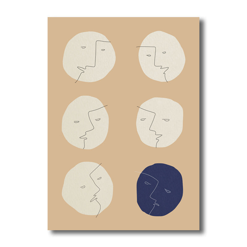 Comics Moon Face Wall Art Decor Minimalist Textured Canvas Print in Beige for Bedroom Clearhalo 'Art Gallery' 'Canvas Art' 'Contemporary Art Gallery' 'Contemporary Art' 'Minimalism' 'Minimalist Art Gallery' 'Scandinavian' Arts' 1706584