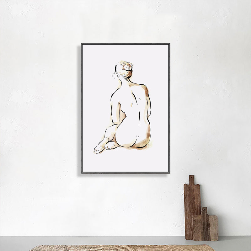 Light Yellow Minimalism Art Nude Women Wall Print for Kitchen, Multiple Sizes Options Light Yellow Clearhalo 'Art Gallery' 'Canvas Art' 'Contemporary Art Gallery' 'Contemporary Art' 'Minimalism' 'Minimalist Art Gallery' 'Scandinavian' Arts' 1706802
