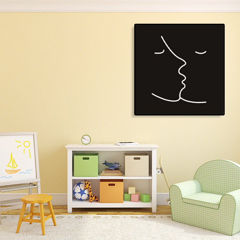 Kissing Faces Painting Black Canvas Wall Art Print Textured, Multiple Sizes Available Clearhalo 'Art Gallery' 'Canvas Art' 'Contemporary Art Gallery' 'Contemporary Art' 'Minimalism' 'Minimalist Art Gallery' 'Scandinavian' Arts' 1706810