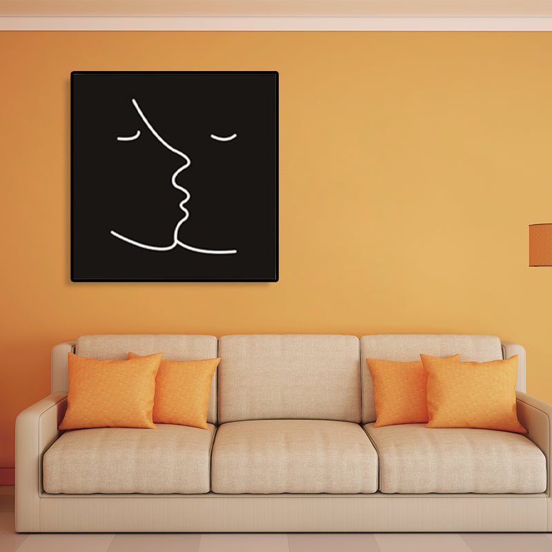 Kissing Faces Painting Black Canvas Wall Art Print Textured, Multiple Sizes Available Clearhalo 'Art Gallery' 'Canvas Art' 'Contemporary Art Gallery' 'Contemporary Art' 'Minimalism' 'Minimalist Art Gallery' 'Scandinavian' Arts' 1706811