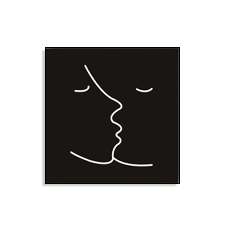 Kissing Faces Painting Black Canvas Wall Art Print Textured, Multiple Sizes Available Clearhalo 'Art Gallery' 'Canvas Art' 'Contemporary Art Gallery' 'Contemporary Art' 'Minimalism' 'Minimalist Art Gallery' 'Scandinavian' Arts' 1706812