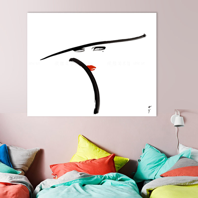 Woman with Hat Wall Art Minimalism Beautiful Figure Drawing Canvas Print in White White Clearhalo 'Art Gallery' 'Canvas Art' 'Contemporary Art Gallery' 'Contemporary Art' 'Minimalism' 'Minimalist Art Gallery' 'Scandinavian' Arts' 1706841