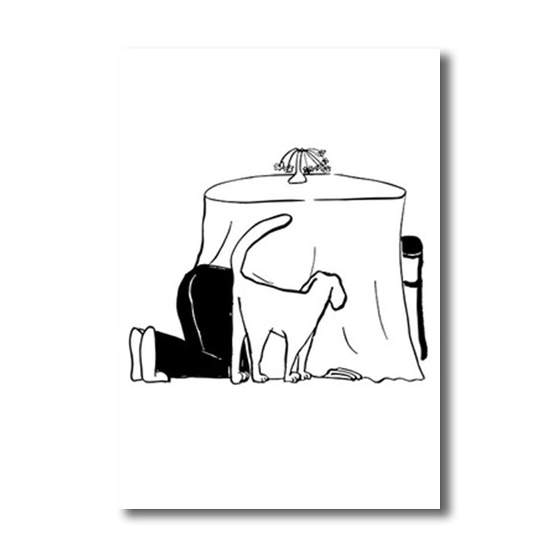 Man and Dog Sketch Canvas Art Textured Minimalist Living Room Wall Decor in Black-White Clearhalo 'Art Gallery' 'Canvas Art' 'Contemporary Art Gallery' 'Contemporary Art' 'Minimalism' 'Minimalist Art Gallery' 'Scandinavian' Arts' 1707226