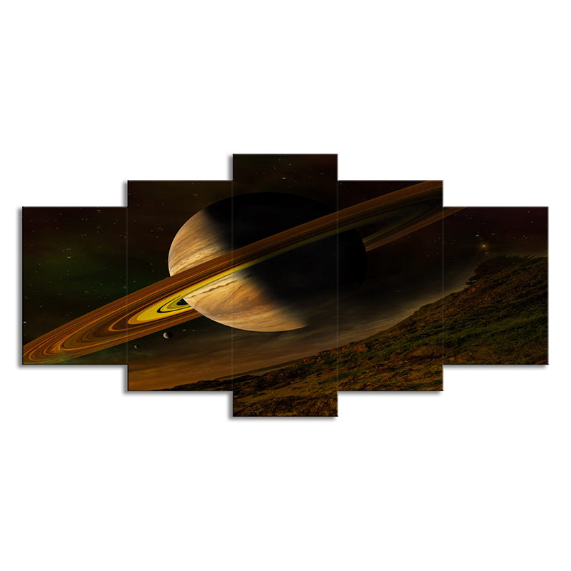 Brown Fictional Canvas Art Digital Print Jupiter with Rings Wall Decor for Bedroom Clearhalo 'Art Gallery' 'Canvas Art' 'Kids' Arts' 1707335