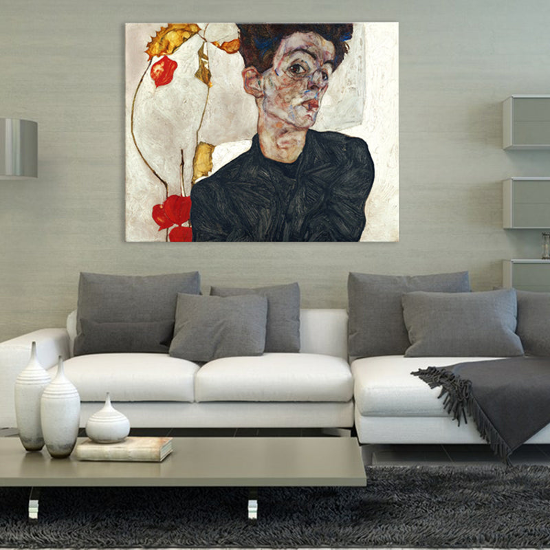 Self-Portrait Wall Art Textured Countryside Dining Room Canvas Print in Black, Multiple Size Options Black Design 2 Clearhalo 'Art Gallery' 'Canvas Art' 'Traditional' Arts' 1707385
