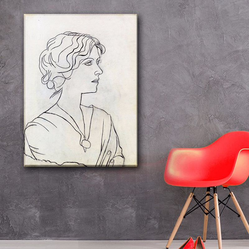 Black and White Minimalist Canvas Art Pencil Drawing Woman Side Face Wall Decor for Room White Clearhalo 'Art Gallery' 'Canvas Art' 'Contemporary Art Gallery' 'Contemporary Art' 'Minimalism' 'Minimalist Art Gallery' 'Scandinavian' Arts' 1707547