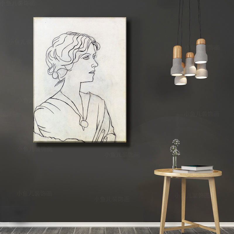 Black and White Minimalist Canvas Art Pencil Drawing Woman Side Face Wall Decor for Room Clearhalo 'Art Gallery' 'Canvas Art' 'Contemporary Art Gallery' 'Contemporary Art' 'Minimalism' 'Minimalist Art Gallery' 'Scandinavian' Arts' 1707548