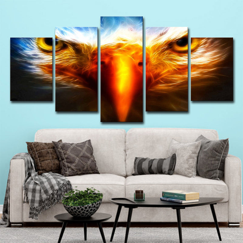 Eagle Close-Up View Art Print Yellow-Blue Modern Wall Decoration for Living Room Clearhalo 'Art Gallery' 'Canvas Art' 'Contemporary Art Gallery' 'Modern' Arts' 1707599