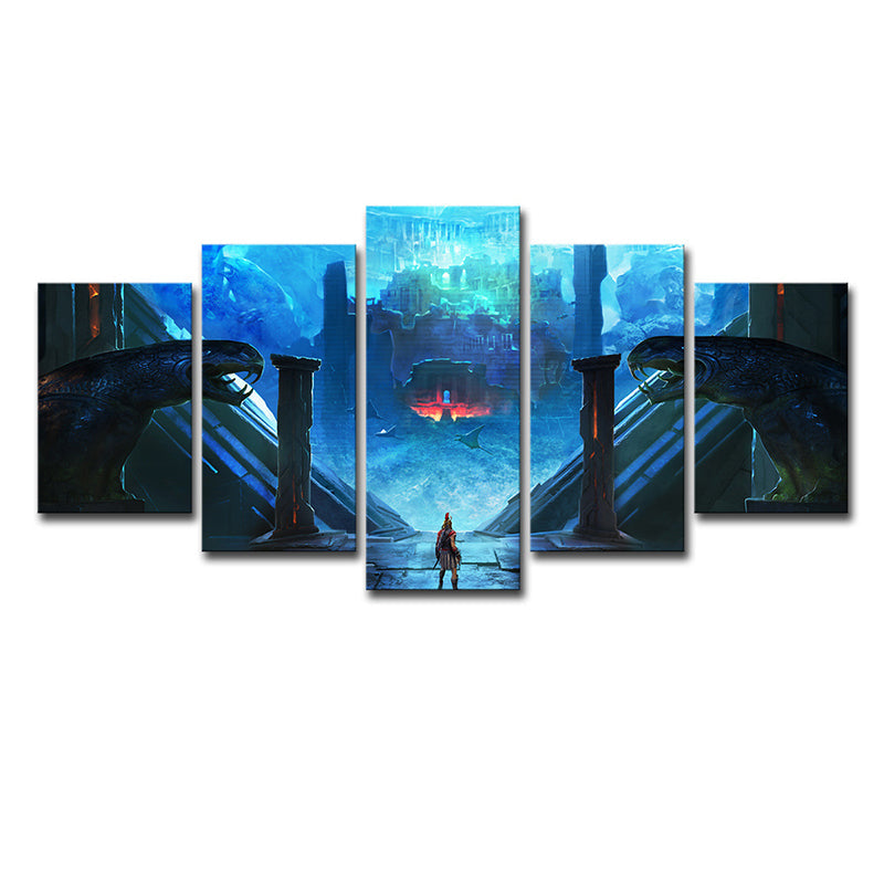Assassins Creed Odyssey Wall Art Blue Kids Style Canvas Print for Teenage Bedroom Clearhalo 'Art Gallery' 'Canvas Art' 'Kids' Arts' 1707608