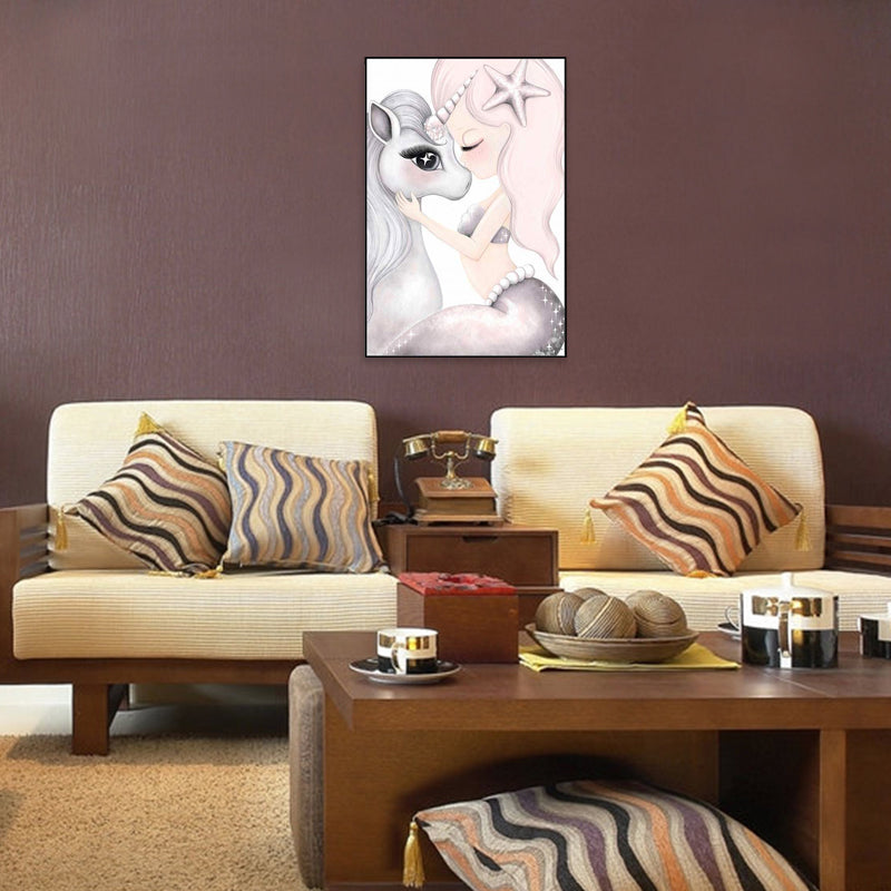 Kids Style Wall Art Print Pink Novelty Unicorn Painting, Multiple Sizes Available Clearhalo 'Art Gallery' 'Canvas Art' 'Kids' Arts' 1707738