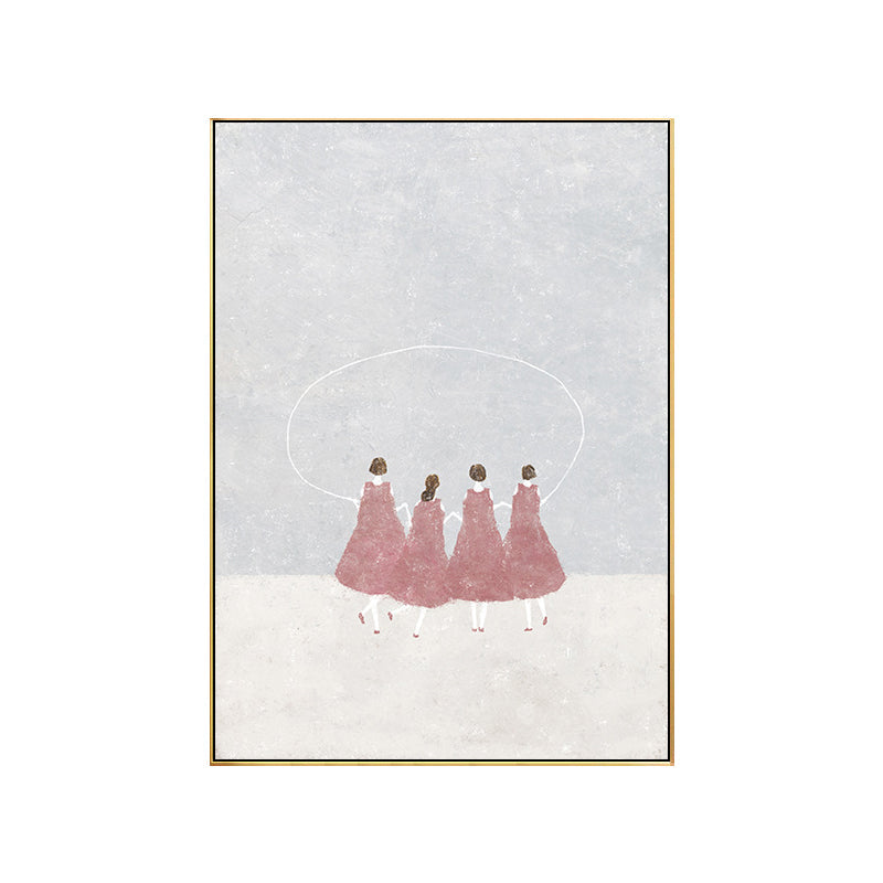 Dreamy Girls Playing Drawing Canvas House Interior Figure Print Wall Art in Soft Color Clearhalo 'Art Gallery' 'Canvas Art' 'Kids' Arts' 1707776
