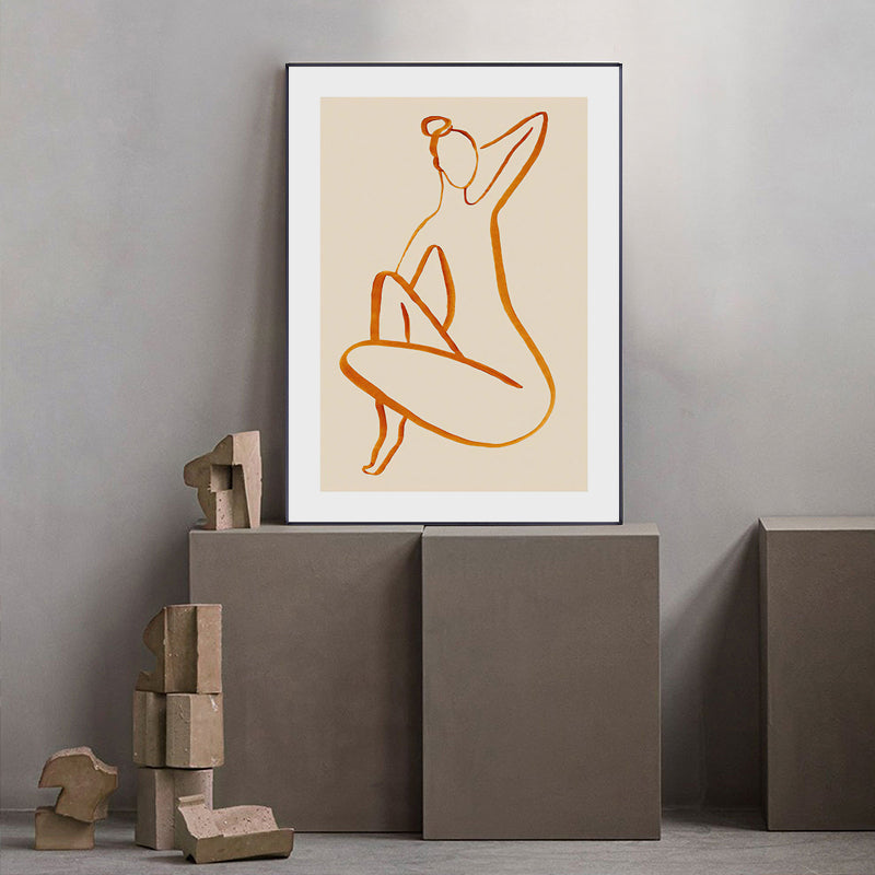 Charcoal Drawing Canvas Minimalism Style Art Women in Soft Color, Multiple Sizes Orange Clearhalo 'Art Gallery' 'Canvas Art' 'Contemporary Art Gallery' 'Contemporary Art' 'Minimalism' 'Minimalist Art Gallery' 'Scandinavian' Arts' 1707817