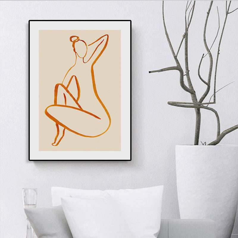 Charcoal Drawing Canvas Minimalism Style Art Women in Soft Color, Multiple Sizes Clearhalo 'Art Gallery' 'Canvas Art' 'Contemporary Art Gallery' 'Contemporary Art' 'Minimalism' 'Minimalist Art Gallery' 'Scandinavian' Arts' 1707818