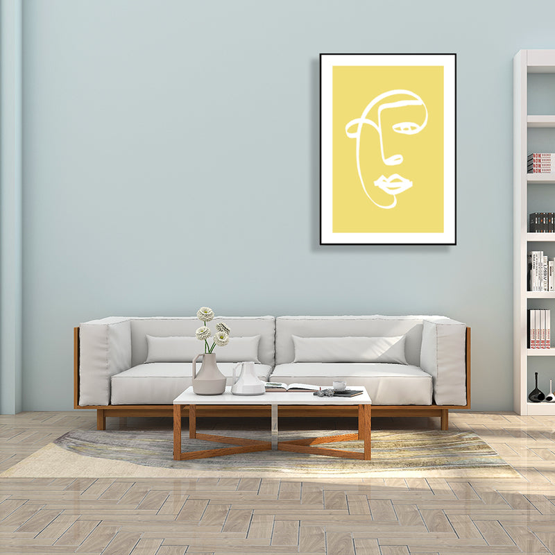 Charcoal Drawing Canvas Minimalism Style Art Women in Soft Color, Multiple Sizes Yellow Clearhalo 'Art Gallery' 'Canvas Art' 'Contemporary Art Gallery' 'Contemporary Art' 'Minimalism' 'Minimalist Art Gallery' 'Scandinavian' Arts' 1707824
