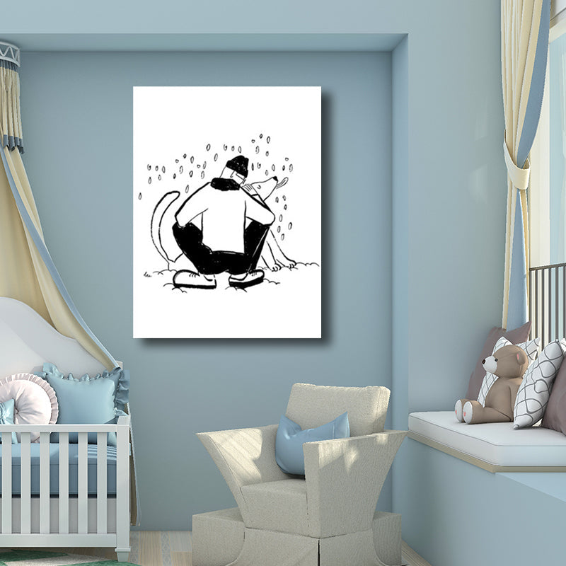 Mans Leisure Time Drawing Canvas in Black and White Minimalism Wall Art for Room White Design 1 Clearhalo 'Art Gallery' 'Canvas Art' 'Contemporary Art Gallery' 'Contemporary Art' 'Minimalism' 'Minimalist Art Gallery' 'Scandinavian' Arts' 1707905
