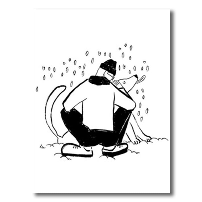 Mans Leisure Time Drawing Canvas in Black and White Minimalism Wall Art for Room Clearhalo 'Art Gallery' 'Canvas Art' 'Contemporary Art Gallery' 'Contemporary Art' 'Minimalism' 'Minimalist Art Gallery' 'Scandinavian' Arts' 1707908