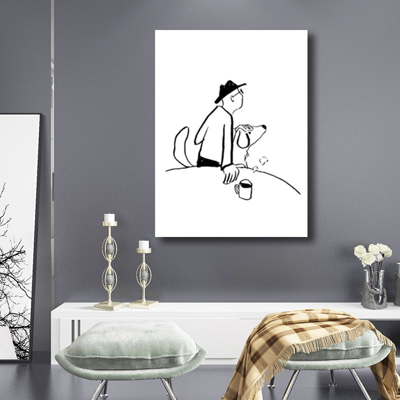 Mans Leisure Time Drawing Canvas in Black and White Minimalism Wall Art for Room Clearhalo 'Art Gallery' 'Canvas Art' 'Contemporary Art Gallery' 'Contemporary Art' 'Minimalism' 'Minimalist Art Gallery' 'Scandinavian' Arts' 1707913