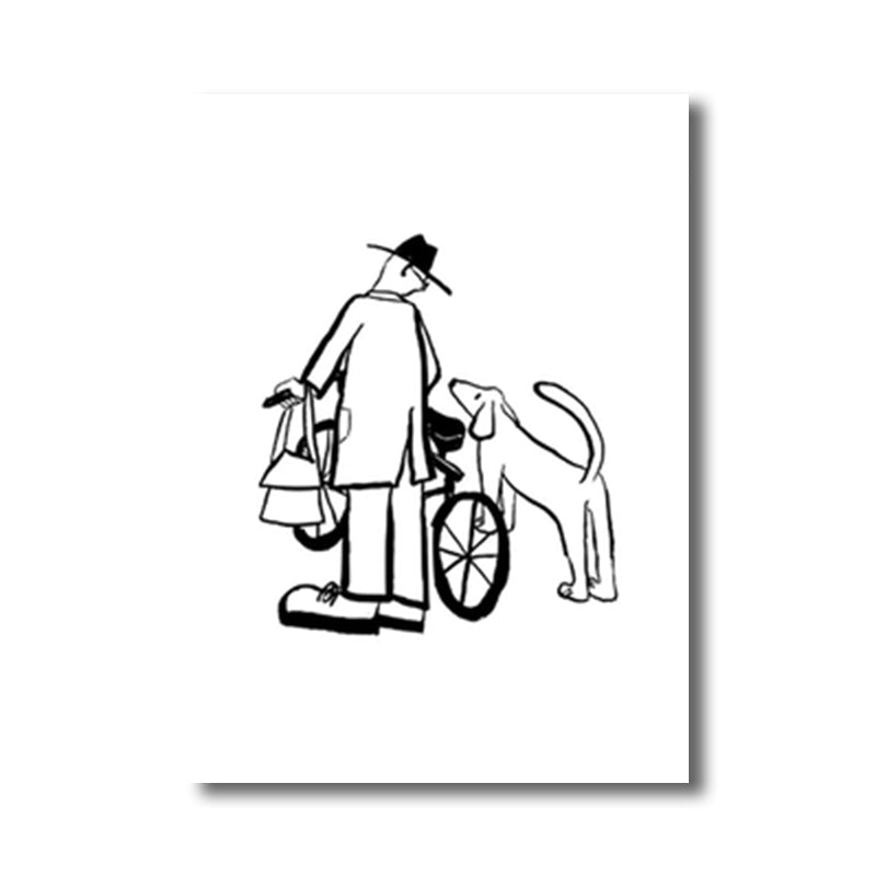 Mans Leisure Time Drawing Canvas in Black and White Minimalism Wall Art for Room Clearhalo 'Art Gallery' 'Canvas Art' 'Contemporary Art Gallery' 'Contemporary Art' 'Minimalism' 'Minimalist Art Gallery' 'Scandinavian' Arts' 1707927