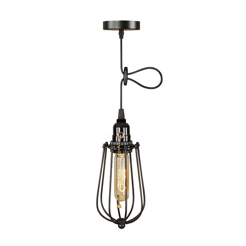 Black Bulb Shaped Hanging Lamp Industrial Metal 1 Light Kitchen Height Adjustable Pendant Light with Wire Guard Clearhalo 'Art Deco Pendants' 'Black' 'Cast Iron' 'Ceiling Lights' 'Ceramic' 'Crystal' 'Industrial Pendants' 'Industrial' 'Metal' 'Middle Century Pendants' 'Pendant Lights' 'Pendants' 'Rustic Pendants' 'Tiffany' Lighting' 17080
